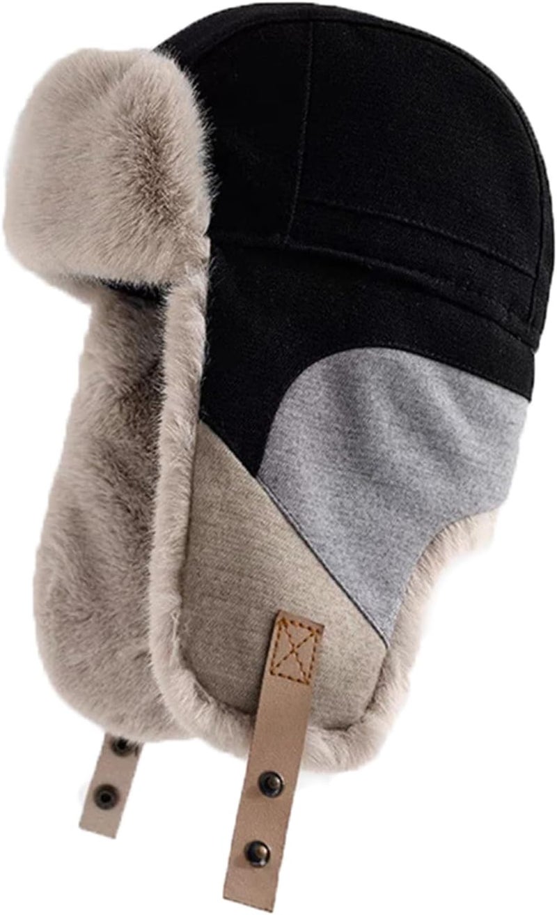 PURFUN Men Women Faux Fur Trapper Hat Stylish Splicing Color Winter Ski Hunting Hat Elders Warm Plush Ushanka Earflap Cap - Image 1
